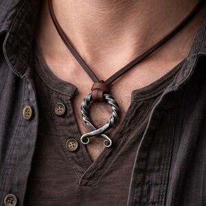 Stainless steel Iron Color Viking Odin Rune Necklace Men Gift Free wooden box